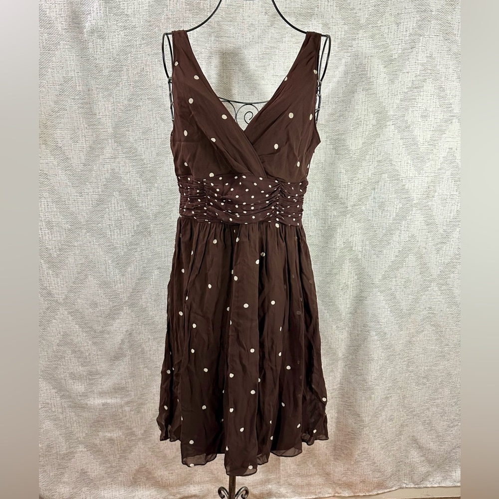 Eva Blue chocolate brown polka dot chiffon dress size 12